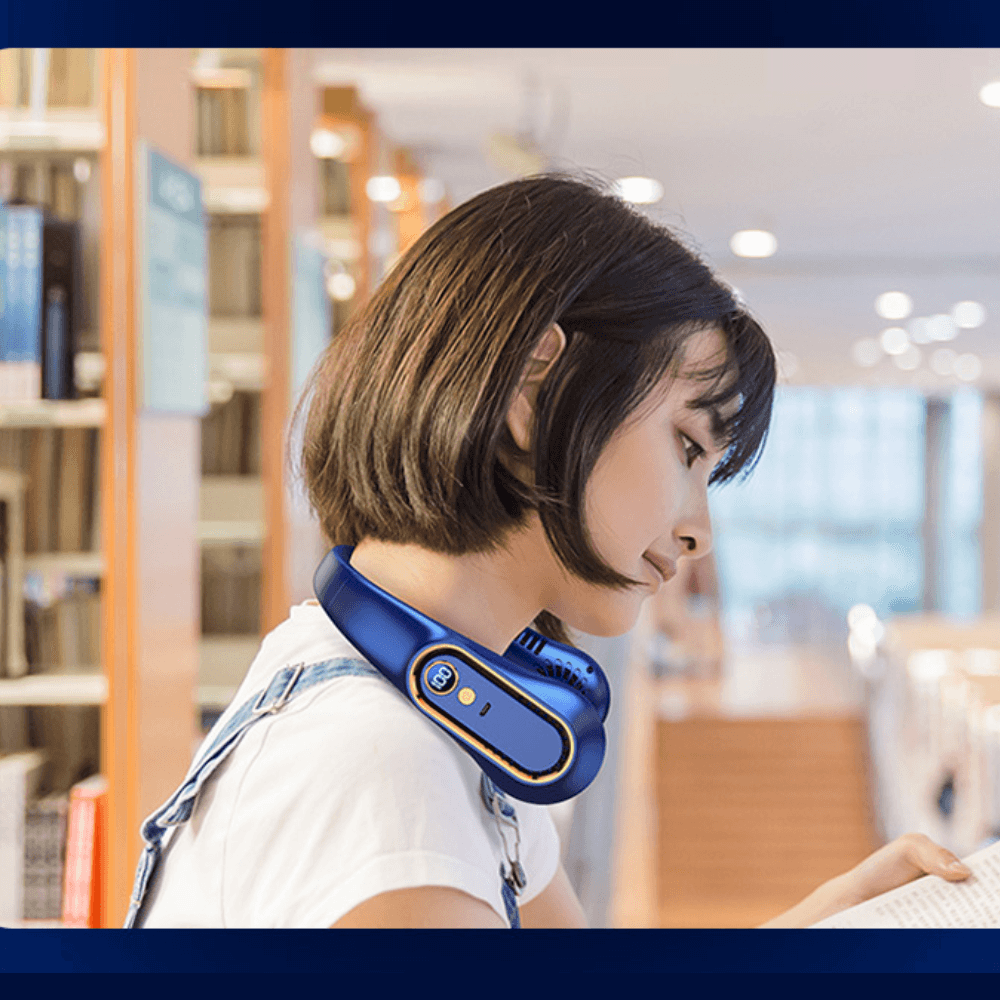 Mini Wentylator na Szyję, Bezłopatkowy, USB, Wyświetlacz Cyfrowy 🌀