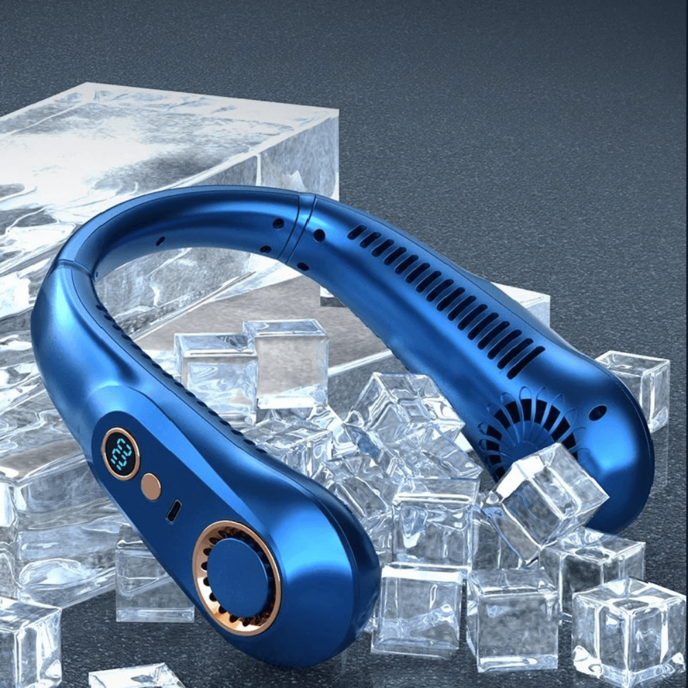 Mini Wentylator na Szyję, Bezłopatkowy, USB, Wyświetlacz Cyfrowy 🌀