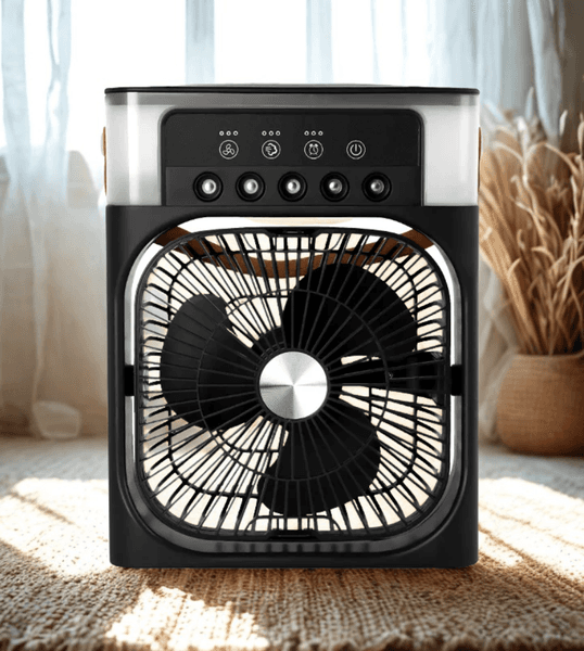 Przenośny nawilżacz z wiatrakiem 3w1, mini klimatyzator USB, LED nocne światło, mgiełka wodna, klimatyzator domowy z nawilżaczem 🌬️