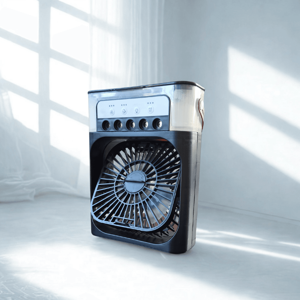 Przenośny nawilżacz z wiatrakiem 3w1, mini klimatyzator USB, LED nocne światło, mgiełka wodna, klimatyzator domowy z nawilżaczem 🌬️