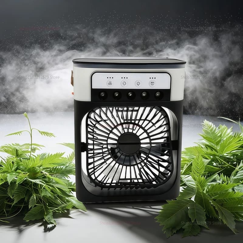 Przenośny nawilżacz z wiatrakiem 3w1, mini klimatyzator USB, LED nocne światło, mgiełka wodna, klimatyzator domowy z nawilżaczem 🌬️